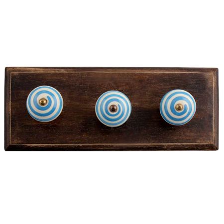 Cream Turquoise Strip Wooden Hooks